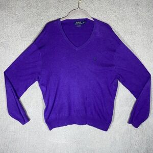 Polo Ralph Lauren Men's XL Purple V-Neck Golf Sweater 100% Pima Cotton